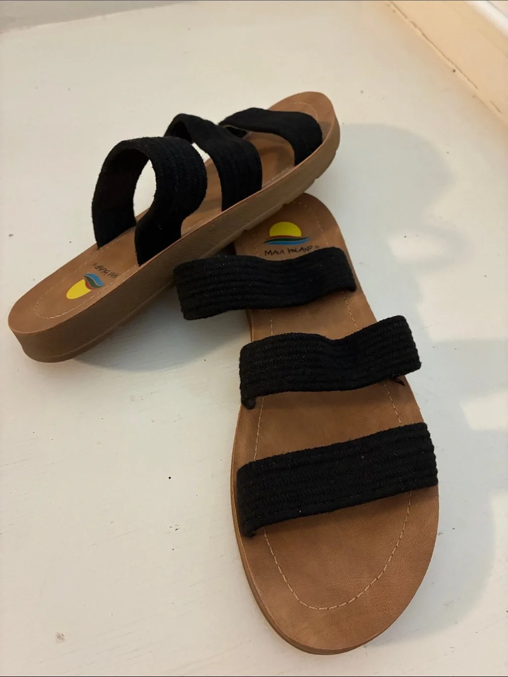 Maui Island Women's Black Triple-Strap Slide Sandals